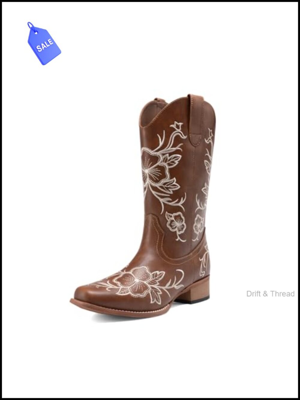 Women's Mid-Calf Cowboy Boots Faux Leather Western Embroidered Low Heel